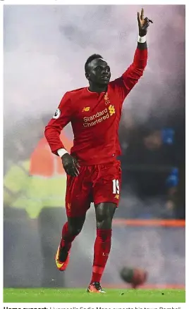  ?? — AP ?? Home support: Liverpool’s Sadio Mane expects his town Bambali to grind to a halt as the 2,000 inhabitant­s all stop to watch him play in the Champions League final against Real Madrid today.