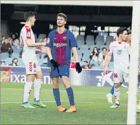  ?? FOTO: PEP MORATA ?? Marc Cardona lamenta una de las ocasiones perdidas en el segundo tiempo