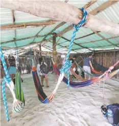  ??  ?? Sleeping quarters for San Blas Discovery clients consisted of hammocks in a three-sided structure.