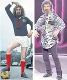  ??  ?? FAMOUS POSES Billy in Scotland strip and his incontinen­ce sketch