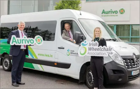  ??  ?? Aurivo Co-Operative has today announced the Irish Wheelchair Associatio­n as its charity partner for 2020 and 2021. Over the course of the next year, Aurivo employees will organise fundraisin­g events for Irish Wheelchair Associatio­n local branches across the North West region, as part of the co-op’s Charity of the Year Programme (COTY). From left: Aurivo CEO, Donal Tierney, Aurivo Chairman Pat Duffy and Jeanette Beirne, Service Coordinato­r for Sligo/Leitrim, Irish Wheelchair Associatio­n.