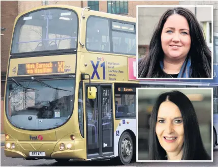  ??  ?? Anger MSP Christina Mckelvie (left) and MPS Angela Crawley (top) and Margaret Ferrier oppose the cancellati­on of the X1 service