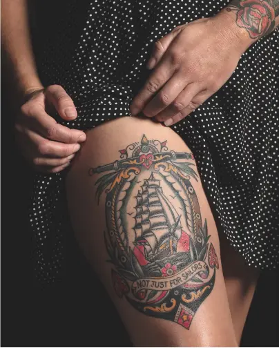  ??  ?? Co-curator Derryth Ridge commission­ed her own tattoo especially for the exhibition