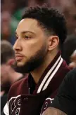  ?? GETTY iMAGEs FilE ?? STILL SITTING: Ben Simmons, left, watches the game from the Nets’ bench during Game 1 of their playoff series with the Celtics.