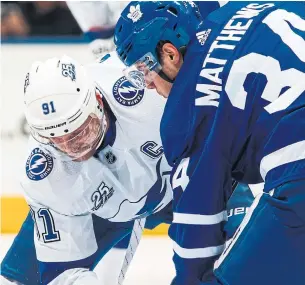  ?? MARK BLINCH GETTY IMAGES FILE PHOTO ?? Steven Stamkos and the Lightning take on Auston Matthews and the Leafs — for the first time in a long time — at Scotiabank Arena on Thursday night.