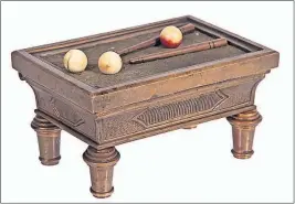  ?? [COWLES SYNDICATE] ?? This tiny billiard table is a tabletop box to hold matches. It was auctioned by Wm Morford Antiques for $834.