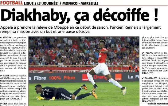  ??  ?? Adama Diakhaby apprend vite. Il a inscrit son premier but hier soir avec Monaco (ci-dessus).