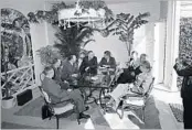  ?? CHARLES GORRY/AP ?? Vice President Lyndon B. Johnson and President John F. Kennedy meet in Florida with military advisers in 1962.