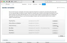  ??  ?? In den Account-Einstellun­gen des iTunes Store können Sie verknüpfte Rechner und iOS-Geräte sehen und bei Bedarf entfernen.