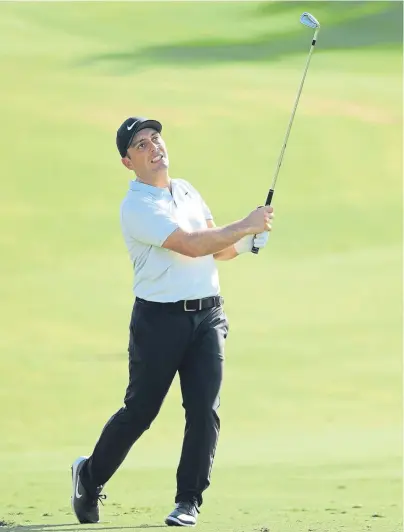  ??  ?? IN THE SWING: Francesco Molinari in action at Jumeirah yesterday