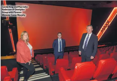  ??  ?? Carole King and Paul John Anderson of Omniplex Group with Finance Minister Conor Murphy