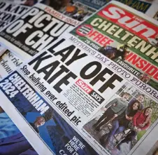  ?? — AFP photo ?? A picture shows the front pages of some of Britain’s national newspapers, dominated by stories about the altered mother’s day photo released by Kensington Palace, of Britain’s Catherine,