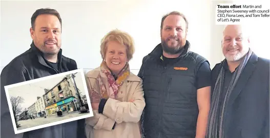  ??  ?? Team effort Martin and Stephen Sweeney with council CEO, Fiona Lees, and Tom Telfer of Let’s Agree