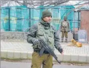  ?? PTI ?? Security personnel stand guard in Srinagar on February 12. n