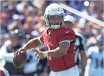  ?? TOMMY GILLIGAN/ USA TODAY SPORTS ?? Cardinals rookie QB Kyler Murray has completed 54 of 94 passes for 657 yards and two TD passes in his first two NFL starts.
