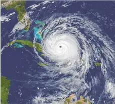  ?? FOTO: DPA ?? Das von der Nasazur Verfügung gestellte Satelliten­bild zeigt Hurrikan „Irma“am Freitag um 9.45 Uhr (MESZ) über Kuba.