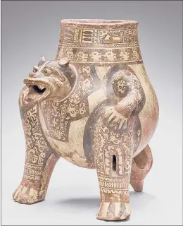  ?? YALE UNIVERSITY ART GALLERY ?? This jar, used in Costa Rica circa 1000 to 1350 AD, is made in the shape of an animal, which represente­d the gods.