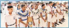  ?? Picture: ANA MADIGIBULI ?? Prefects of MGM High School prepare to say the leadership oath during their prefect induction at Kshatriya Hall in Suva.