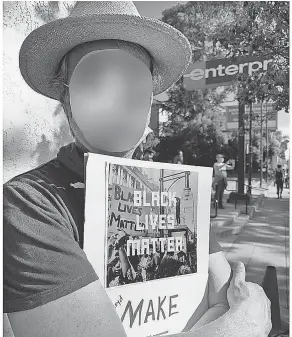  ??  ?? Jennifer Jolly’s husband attends a peaceful protest in Oakland, Calif., last week. Image Scrubber was used to blur out his face. COURTESY OF JENNIFER JOLLY