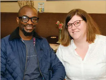  ??  ?? Sam Doe and Sadhbh McCrann at the launch of Austin Donnelly;s new book ‘Whiskers, Faethers & Fur’ in Kavanagh’s Roundwood.