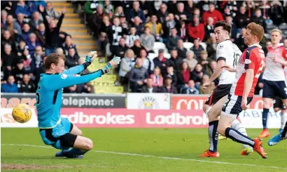  ?? Photograph: SNS ?? St Mirren’s Stephen Mallan bags the first of a hat-trick with the opening goal