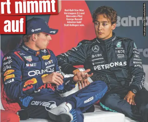  ?? ?? Red-Bull-Star Max Verstappen (l.) und Mercedes-Pilot George Russell könnten bald Stall-Kollegen sein.