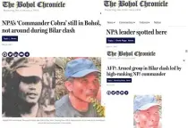  ?? SCREENSHOT­S AND COLLAGE OF PHOTOS FROM BOHOL CHRONICLE (2017, 2018, 2021) BY MARIT STINUS-CABUGON ?? Domingo Compoc (1965-2024), known as Commander Cobra and Ka Laser, among other aliases, was a feared and elusive NPA commander. He never failed to make headlines in his native Bohol. He had warrants for murder and other crimes committed in Negros and Bohol, some dating back to the 1980s. Despite suffering from arthritis, Compoc remained the commander of the NPA in Bohol until the end.