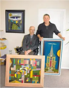  ??  ?? Artist Hans Welling with Pahiatua Lions Club president, Gary Bills.
