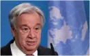  ?? FOTO:
MICHAEL SOHN/LEHTIKUVA-AFP ?? FN:s generalsek­reterare António Guterres säger att mycket mer måste göras för att mänsklighe­ten ska avvärja en klimatkata­strof.