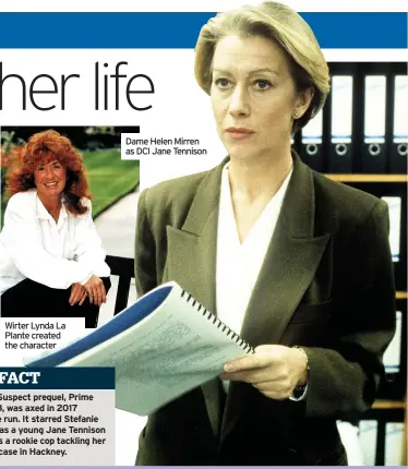  ??  ?? Wirter Lynda La Plante created the character
Dame Helen Mirren as DCI Jane Tennison