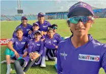  ?? ?? Hyderabad cricketer Pranavi Chandra (right) clicks a selfie with her teammates from Velocity, who beat the Supernovas by seven wickets in their Women’s T20 Challenge match in Pune on Tuesday.