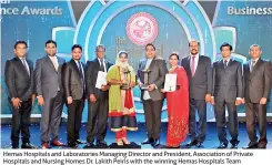  ??  ?? Hemas Hospitals and Laboratori­es Managing Director and President, Associatio­n of Private Hospitals and Nursing Homes Dr. Lakith Peiris with the winning Hemas Hospitals Team