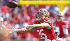  ?? JOSE CARLOS FAJARDO/TRIBUNE NEWS SERVICE ?? San Francisco 49ers' George Kittle (85) drops a pass while being tackled by the Lions' Quandre Diggs (28) on Sept. 16 in Santa Clara.