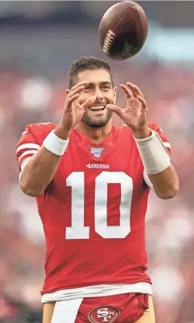  ?? KYLE TERADA/USA TODAY SPORTS ?? Quarterbac­k Jimmy Garoppolo is 21-5 in 26 starts, including the postseason, with the 49ers.