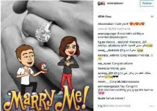  ?? MIRANDAKER­R/INSTAGRAM ?? Model Miranda Kerr announced her engagement to billionair­e Evan Spiegel by sharing a photo of her ring on Instagram.