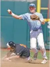  ?? NATI HARNIK/ASSOCIATED PRESS ?? North Carolina shortstop Ike Freeman forces out Oregon State’s Cadyn Grenier on Saturday at the College World Series in Omaha, Neb.