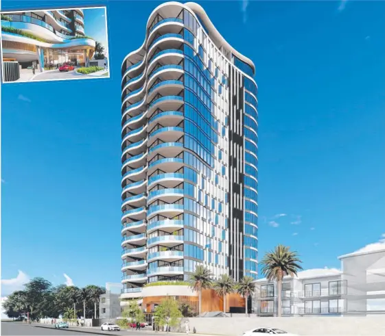  ??  ?? Artist’s impression­s of a 21-storey tower which Second Avenue Developmen­t Management wants to build in Broadbeach.