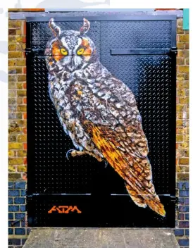  ??  ?? Above Long-eared Owl painted in Chalk Farm, London, as a plea for the planting of more dense copses in housing developmen­ts