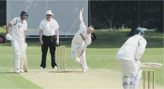  ??  ?? Whitburn’s Kieron Waterson bowling against Hetton Lyons on Saturday.