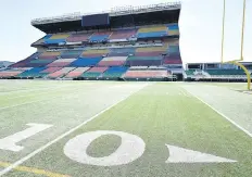  ?? TROY FLEECE / POSTMEDIA ?? The benches, turf and goalposts are among the items up for auction at the old Mosaic Stadium.
