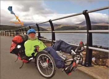  ?? 01_b22cycle01 ?? Keith Pearson is pictured on his recumbent bicycle on his journey to Shetland.