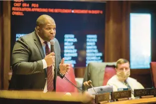  ?? PHOTO COURANT FILE ?? State Sen. Gary Winfield, D-new Haven, speaks during a debate in March in the Senate Chamber.