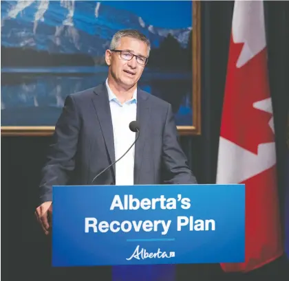  ?? CHRIS SCHWARZ/GOVERNMENT OF ALBERTA ?? Treasury Board president and Finance Minister Travis Toews touted his government’s plan Monday, saying that $10 billion in infrastruc­ture funding could create 50,000 jobs as the economy struggles due to the pandemic and spring oil crash.