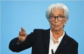  ?? ARNE DEDERT/DPA VIA AP ?? Christine Lagarde, president of the European Central Bank, gives a news conference Thursday at ECB headquarte­rs in Frankfurt, Germany.