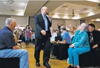  ?? JOSH BACHMAN/THE LAS CRUCES SUN-NEWS VIA AP ?? U.S. Rep. Steve Pearce walks through a crowded Ventana room March 18 at the New Mexico Farm and Ranch Heritage Museum during a town hall meeting in Las Cruces. Pearce is running for governor of New Mexico in 2018 while giving up his hold on a...