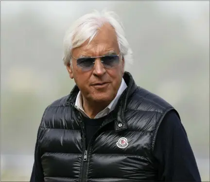  ?? JAE C. HONG — THE ASSOCIATED PRESS FILE ?? Trainer Bob Baffert waits for the Breeders’ Cup horse races at Del Mar racetrack in Del Mar on Nov. 5, 2021. A federal judge on Friday, Feb. 17, 2023, denied Baffert’s request to lift his two-year suspension by Churchill Downs Inc., ruling that the Hall of Fame trainer did not prove its discipline hurt his business and reputation.