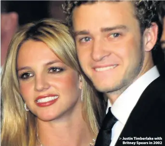  ??  ?? > Justin Timberlake with Britney Spears in 2002