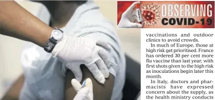  ?? (Photo: AP) ?? Sisi Ndebele receives a seasonal influenza vaccine from a nurse at a local pharmacy clinic in Johannesbu­rg, South Africa, on Friday, April 24, 2020.