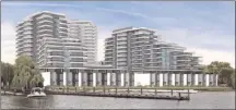  ?? Artwork contribute­d ?? A total of 350 suites in towers of 19, 16 and 13 storeys are planned for the Aqua developmen­t immediatel­y south of the Cook Street boat launch.