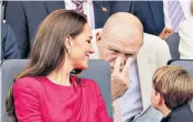  ?? ?? Mike Tindall, husband of Zara, jokes with Prince Louis, above. Below, the Duchess of Cambridge visits the Little Village baby bank in Brent